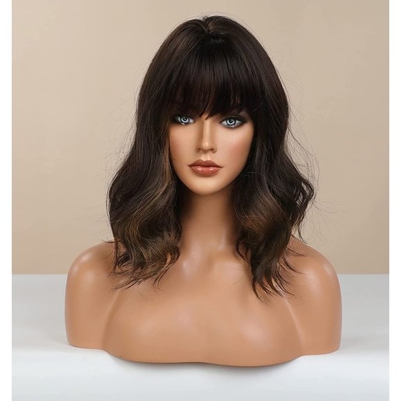 Ombre Brown Blonde Wig With Bangs - Picture 6 of 6